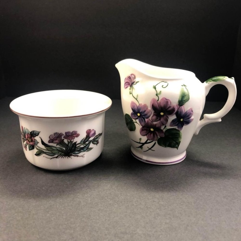 Lefton Vintage Porcelain Sweet Violets Pattern #2843  Creamer and Sugar Bowl